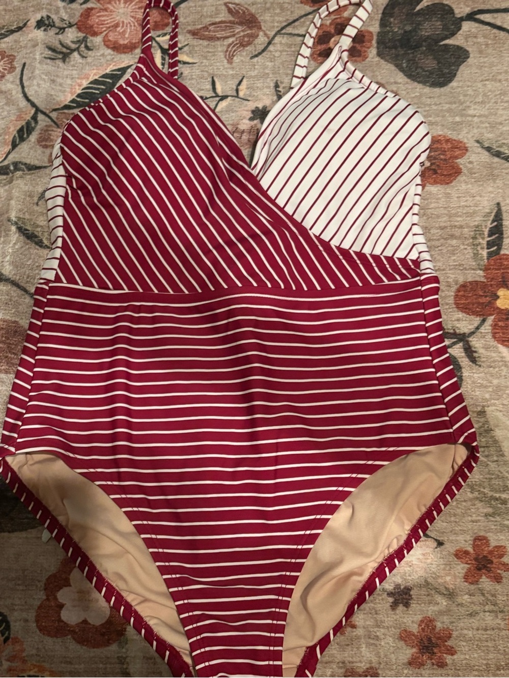 Kona Sol Burgundy & White Striped One-Piece Swimsuit
